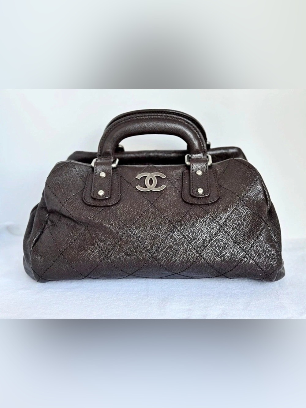 Chanel Caviar Quilted CC Timeless Bowler Dark Brown Satchel